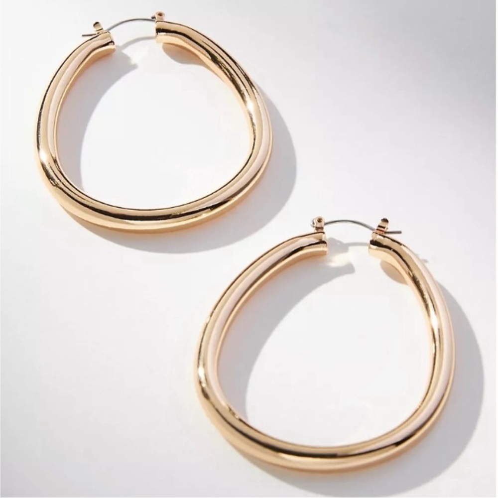 Anthropologie Oblong Hoop Earrings Gold